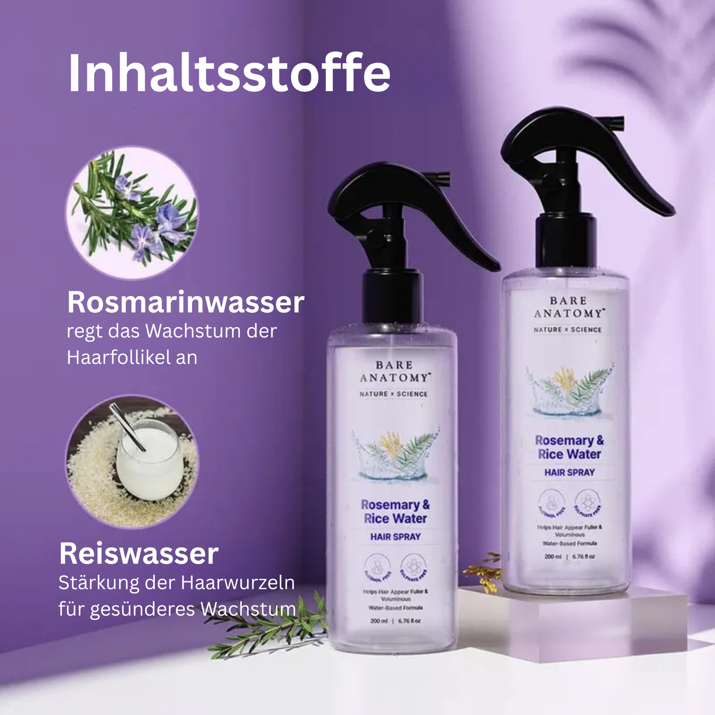 Rosmarinwasser mit Reiswasser Haar Spray